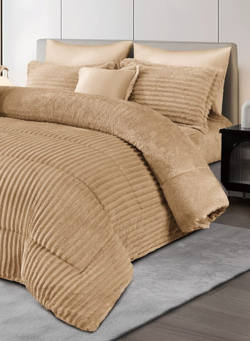 Ming Li Winter double bedspread with geometric design made of soft fur, consisting of 8 pieces (1 bedspread + 1 fitted sheet + 4 pillowcases + 2 square pillowcases). Bedspread size: 230X250 cm - Image 2