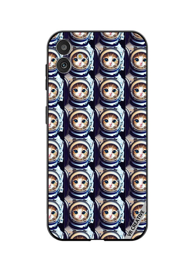 Protective Case Cover For Samsung Galaxy F14 Cat Face Inside Astronauts Helmet Pattern Design Multicolour