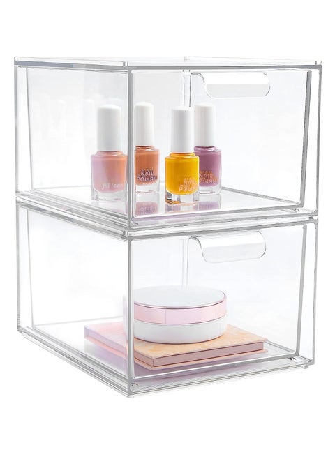 Cosmetic Organizer Cosmetic Display Case Storage Drawer Acrylic Bathroom Organizer Clear Plastic Storage Box 2pcs