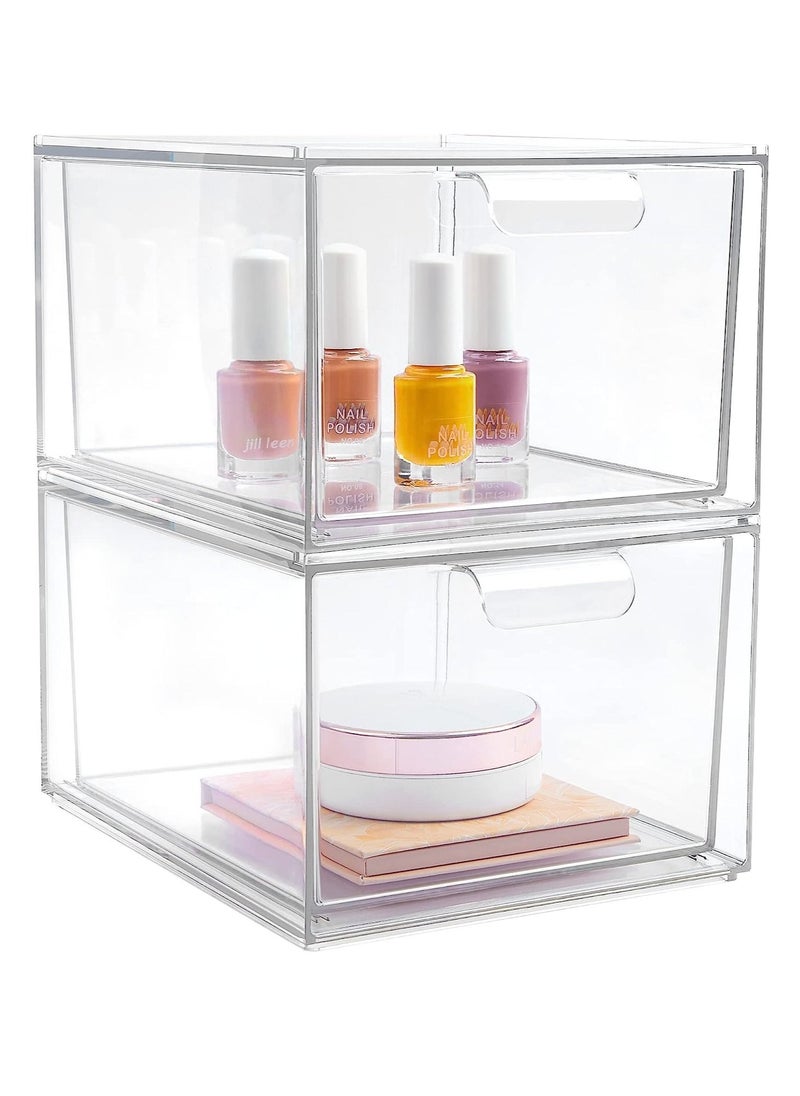 Cosmetic Organizer Cosmetic Display Case Storage Drawer Acrylic Bathroom Organizer Clear Plastic Storage Box 2pcs
