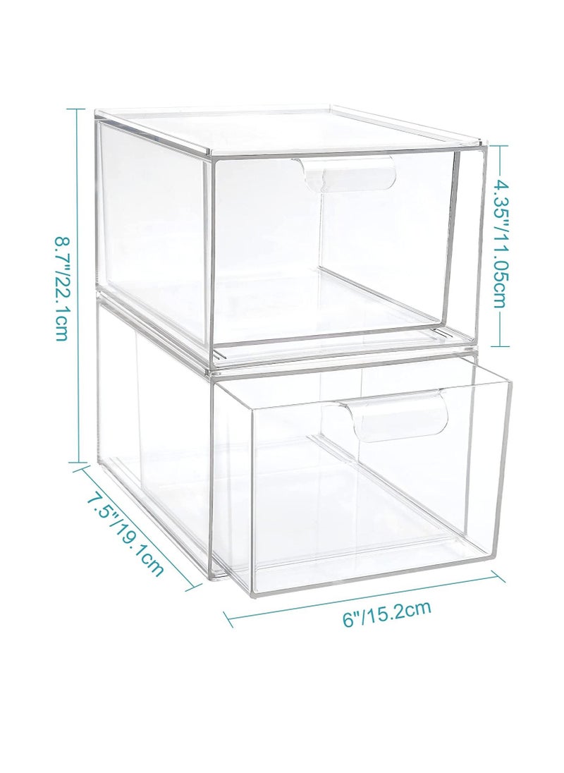 Cosmetic Organizer Cosmetic Display Case Storage Drawer Acrylic Bathroom Organizer Clear Plastic Storage Box 2pcs