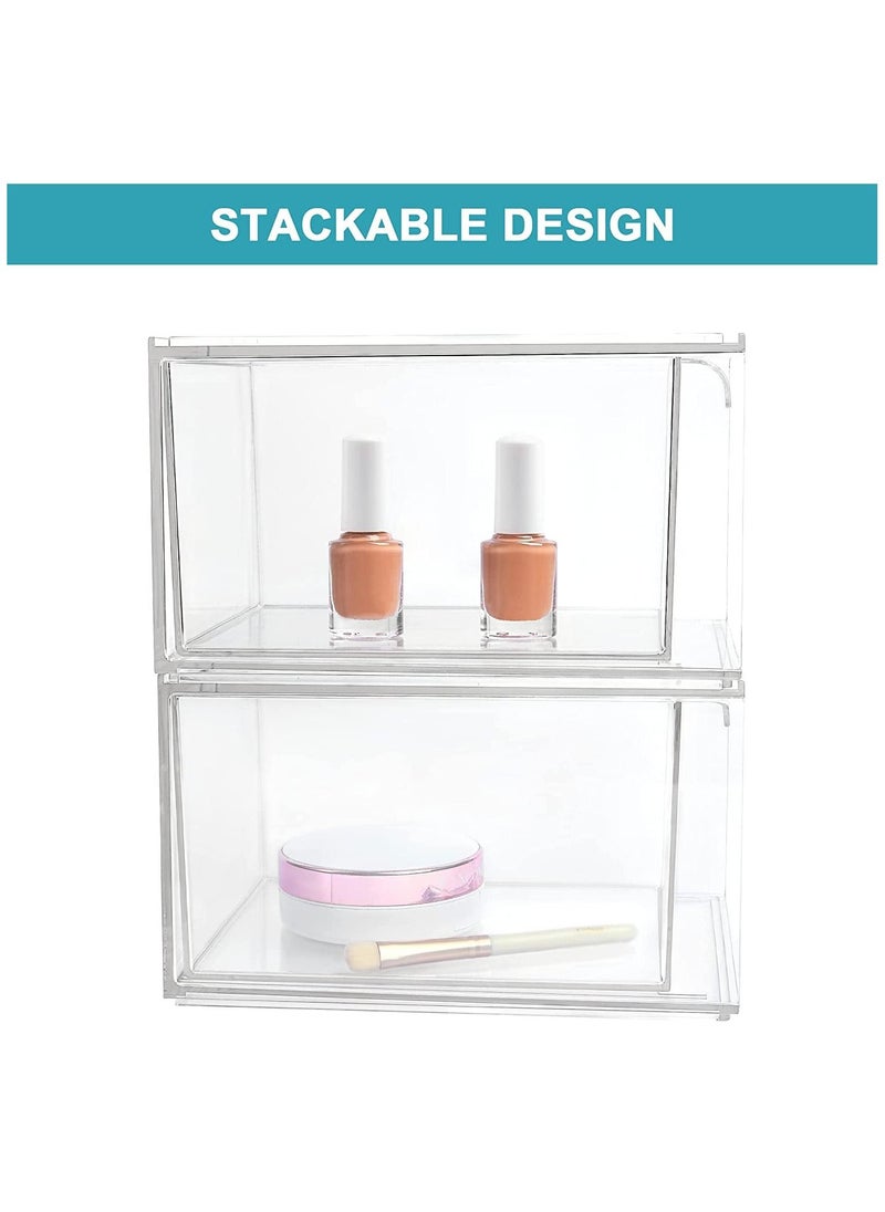 Cosmetic Organizer Cosmetic Display Case Storage Drawer Acrylic Bathroom Organizer Clear Plastic Storage Box 2pcs