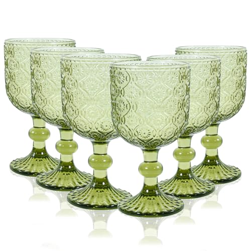 CHLJAR Green Vintage Wine Glasses set of 6 Goblets Glassware, 14 oz Green Wine Glasses, Vintage Colored Glass Goblet for Wedding, Party, Red Wine Glass, Bars, Restaurants Dishwasher Safe - Image 1