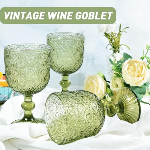CHLJAR Green Vintage Wine Glasses set of 6 Goblets Glassware, 14 oz Green Wine Glasses, Vintage Colored Glass Goblet for Wedding, Party, Red Wine Glass, Bars, Restaurants Dishwasher Safe - Image 5
