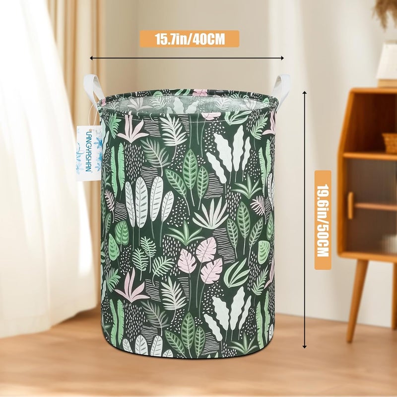 LANGYASHAN Laundry Basket Canvas Fabric Collapsible Organizer Basket for Storage Bin Toy Bins Gift Baskets Bedroom Clothes Children Nursery Hamper (Round Leaf) - Image 2