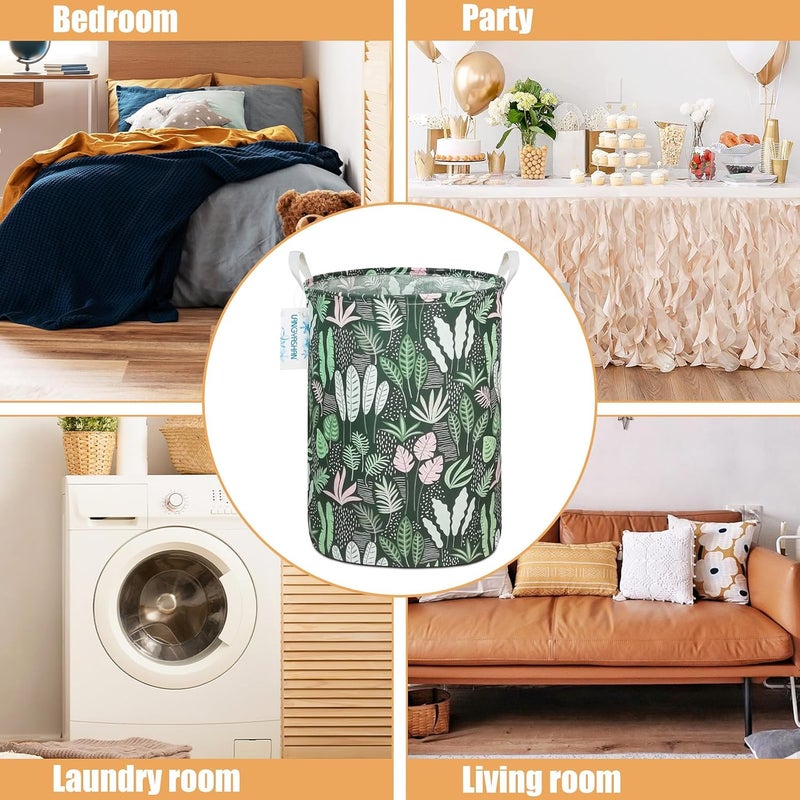 LANGYASHAN Laundry Basket Canvas Fabric Collapsible Organizer Basket for Storage Bin Toy Bins Gift Baskets Bedroom Clothes Children Nursery Hamper (Round Leaf) - Image 3