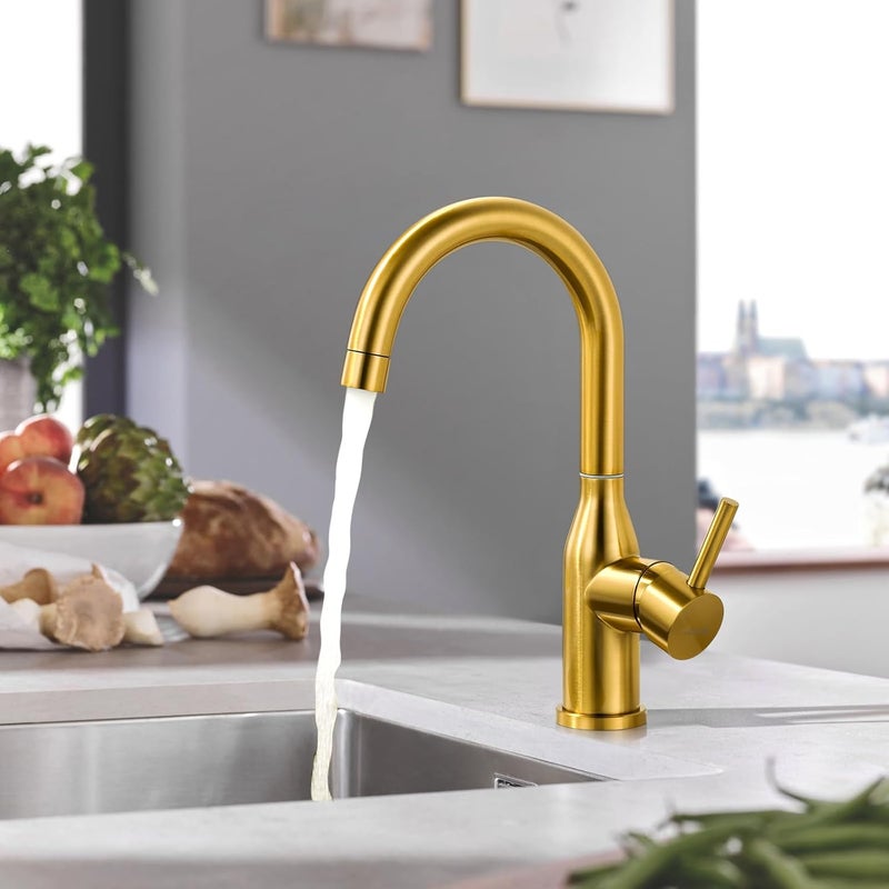 WOWOW Brushed Gold Bar Sink Faucet Single Hole Bar Faucet 1 Handle Small Kithcen Faucet for Wet Bar and RV Sink - Image 2