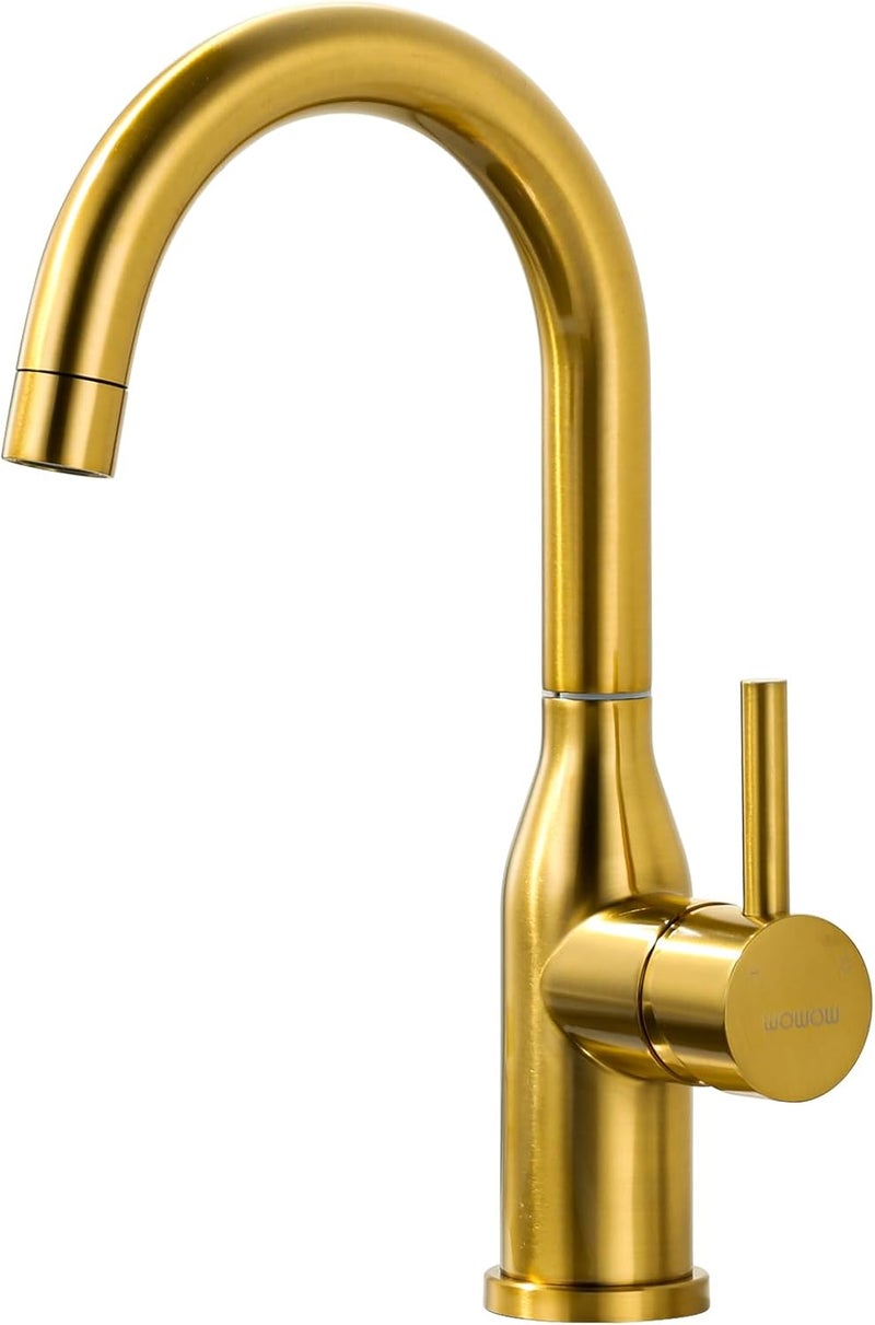 WOWOW Brushed Gold Bar Sink Faucet Single Hole Bar Faucet 1 Handle Small Kithcen Faucet for Wet Bar and RV Sink - Image 1