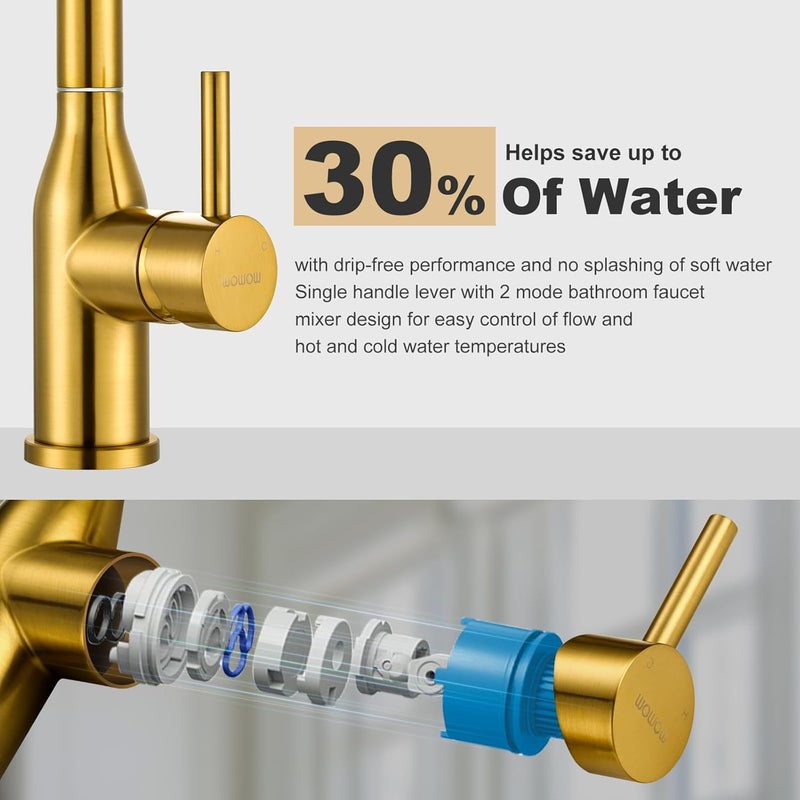 WOWOW Brushed Gold Bar Sink Faucet Single Hole Bar Faucet 1 Handle Small Kithcen Faucet for Wet Bar and RV Sink - Image 3