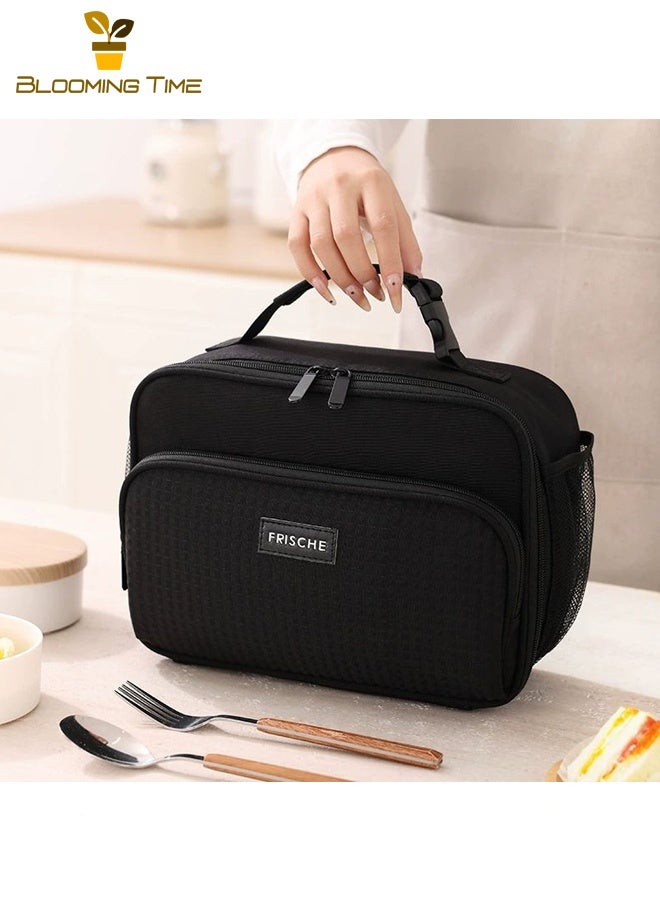 بلومنغ تايم حقيبة غداء، حقيبة يدوية لحمل صندوق الغداء، حقيبة غداء معزولة للطلاب، حقيبة غداء للمسافرين، حقيبة سميكة مقاومة للماء باللون الأسود - Image 1