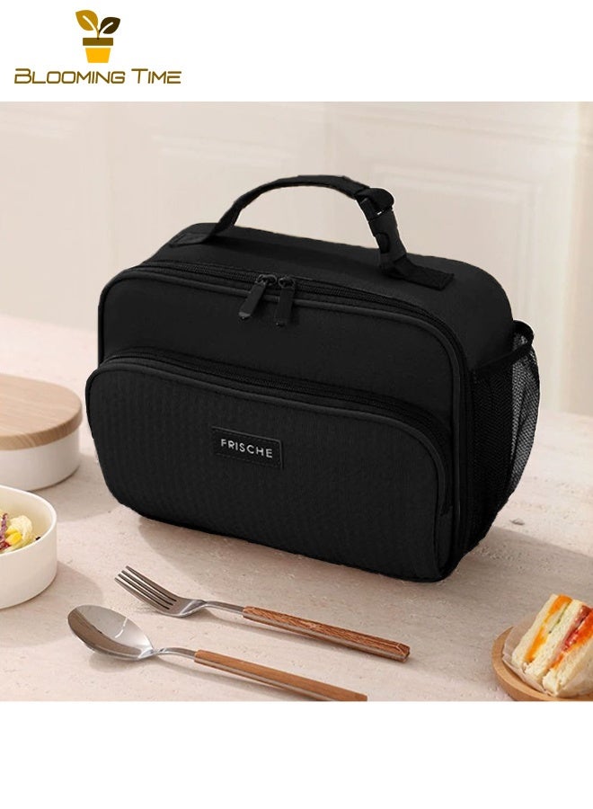 بلومنغ تايم حقيبة غداء، حقيبة يدوية لحمل صندوق الغداء، حقيبة غداء معزولة للطلاب، حقيبة غداء للمسافرين، حقيبة سميكة مقاومة للماء باللون الأسود - Image 2