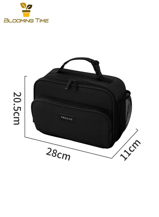 بلومنغ تايم حقيبة غداء، حقيبة يدوية لحمل صندوق الغداء، حقيبة غداء معزولة للطلاب، حقيبة غداء للمسافرين، حقيبة سميكة مقاومة للماء باللون الأسود - Image 5