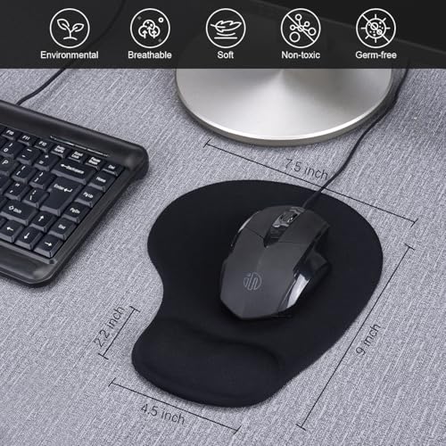 JIKIOU Mouse Pad, 2 Pack Ergonomic Mouse Pads with Comfortable Gel Wrist Rest Support and Smooth Cloth, Non-Slip PU Base for Easy Typing Pain Relief Durable and Easy to Clean Small Black - Image 2
