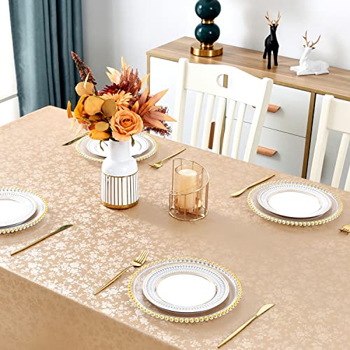 Romanstile Rectangle Vinyl Tablecloth,100% Waterproof Heavy Duty Oil Spill Proof Stain Resistant Plastic PU Table Cover with Flannel Backing for Kitchen, Dining (Rose Champagne, 52 x 70) - Image 5