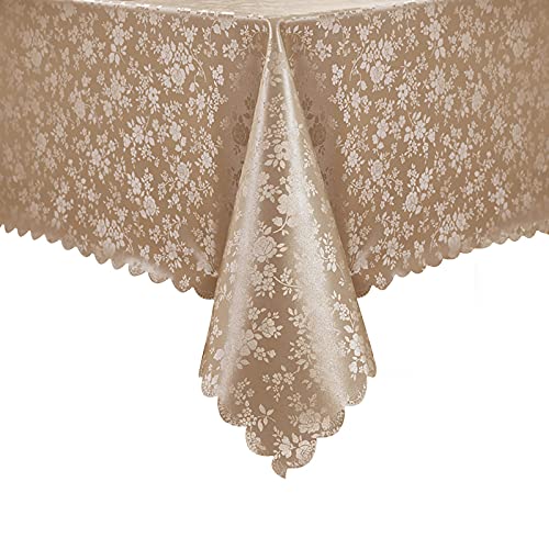 Romanstile Rectangle Vinyl Tablecloth,100% Waterproof Heavy Duty Oil Spill Proof Stain Resistant Plastic PU Table Cover with Flannel Backing for Kitchen, Dining (Rose Champagne, 52 x 70) - Image 1