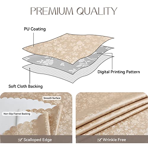 Romanstile Rectangle Vinyl Tablecloth,100% Waterproof Heavy Duty Oil Spill Proof Stain Resistant Plastic PU Table Cover with Flannel Backing for Kitchen, Dining (Rose Champagne, 52 x 70) - Image 2