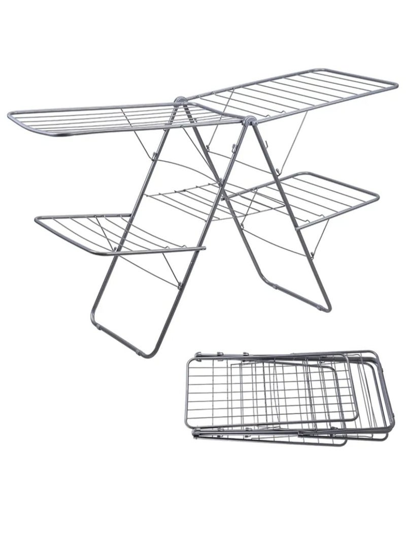 Stainless Steel Foldable Laundry Drying Rack with Side Wings – 19 Meters Multi-Purpose Clothes and Shoes Dryer Stand - Image 1