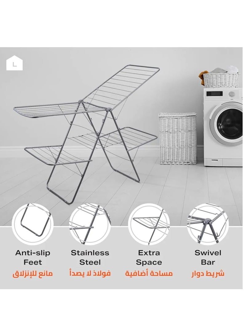 Stainless Steel Foldable Laundry Drying Rack with Side Wings – 19 Meters Multi-Purpose Clothes and Shoes Dryer Stand - Image 3