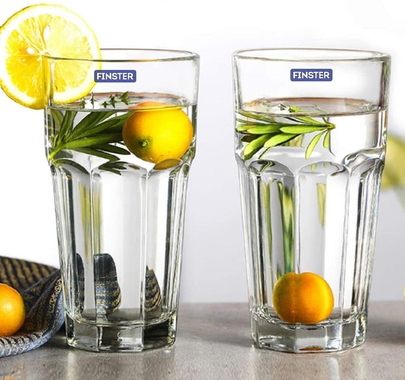 FINSTER European Long Chai Iced Tea Cold Coffee Glasses Set of 2-360ml (Highball Crystal Mocktail Cocktail Glass Set Tumbler) - Image 1