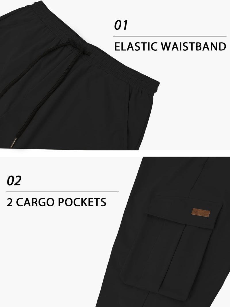 PLEPAN Mens Casual Cargo Pants Drawstring Hiking Workout Tactical Joggers Sweatpants for Men with Pockets Black 4XL - Image 5