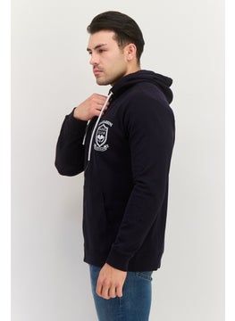 Gazzarrini Men Hooded Graphic Print Long Sleeve Sweatshirt, Dark Navy  - Image 3