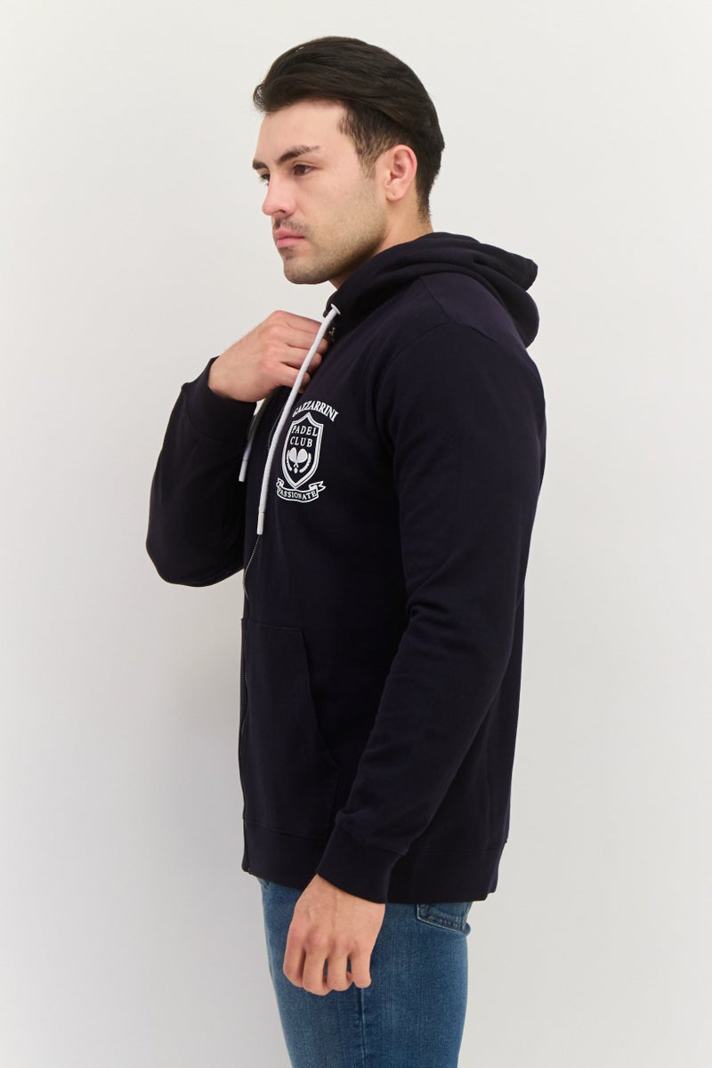 Gazzarrini سويت شيرت طويل الأكمام مع غطاء للرأس للرجال، طباعة جرافيك، كحلي داكن - Image 3