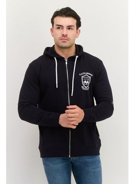 Gazzarrini Men Hooded Graphic Print Long Sleeve Sweatshirt, Dark Navy  - Image 1