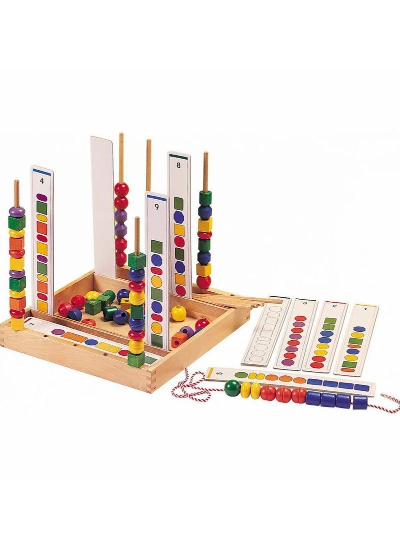 3-in-1 Montessori Wooden Color Sorting & Stacking Toy – Bead Sequencing Set for Toddlers' Fine Motor Skills Development 
