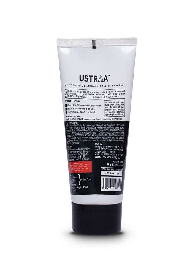 Ustraa Ustraa Face Scrub for Men - 100g - with Activated charcoal, Tahitian Volcanic Sand & Walnut Granules - Great for Exfoliating skin & facial detox, Fights blackheads - For All Skin type - Image 2