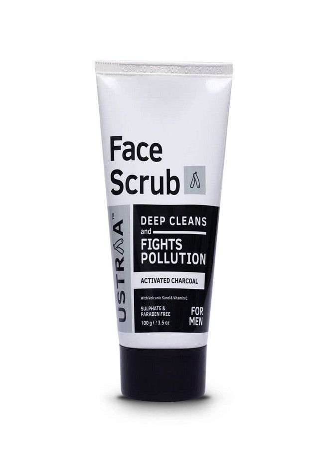 Ustraa Ustraa Face Scrub for Men - 100g - with Activated charcoal, Tahitian Volcanic Sand & Walnut Granules - Great for Exfoliating skin & facial detox, Fights blackheads - For All Skin type - Image 1