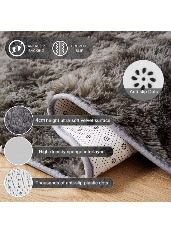 LIODUX Ultra Soft Modern Area Rugs, Indoor Fluffy Living Room Carpets, Non-Slip Bedroom Home Decor Rug, Washable Furry Throw Rugs for Kids Room Decoration (Dark Grey, 180x200CM) - Image 2