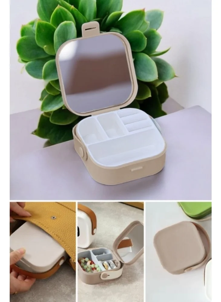 Piev House By House Mini Makeup Jewelry Box with Mirror Inside Bag Cappuccino