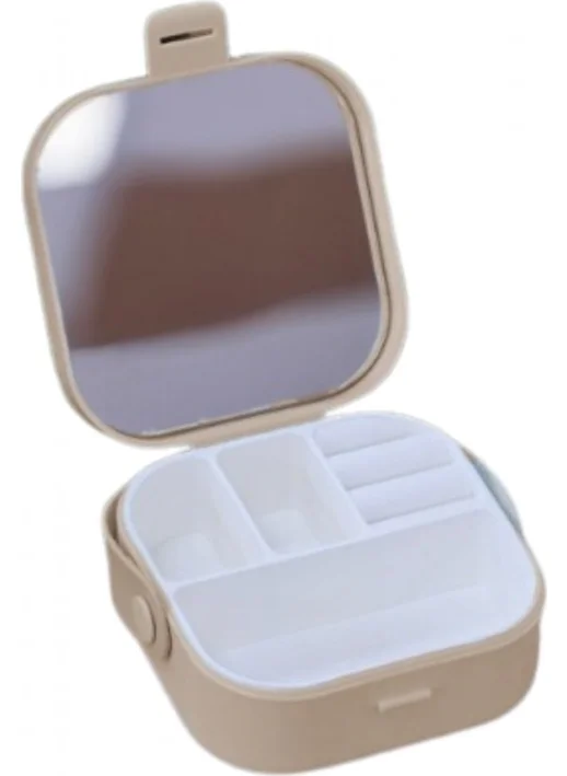 بييف House By House Mini Makeup Jewelry Box with Mirror Inside Bag Cappuccino