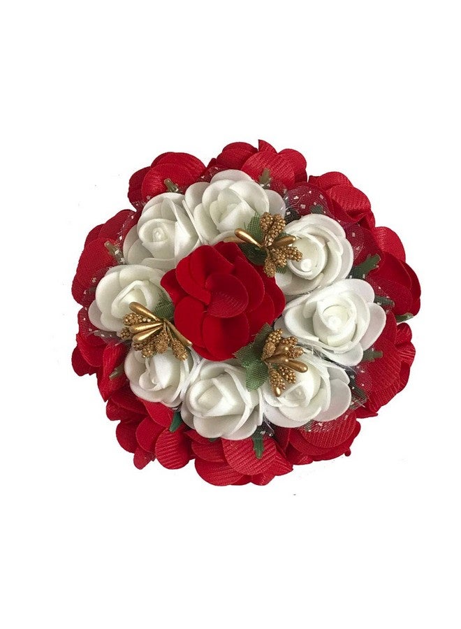 Arooman™ Full Juda Bun Hair Flower Gajra for Wedding and Parties Use for Women in Red&White Color Pack of 01