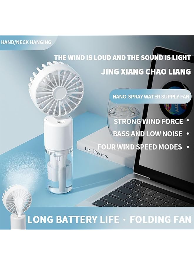 DMG TECH Handheld Fan Rechargeable Misting Hand Fan Multi Purpose For Portable Mini Mister Fan 4 Speeds And 20Ml Spray And 90° Foldable Usb Personal Water Fan For Travel Office Outdoor White - Image 5