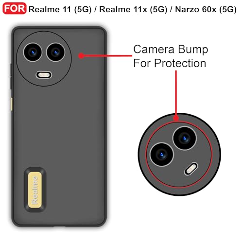 CEDO Back Cover for Realme 11 / 11x / Realme Narzo 60x (5G) | Camera Bump Protection & Inner Velvet Fabric Lining | Ultra Slim Matte Soft Rubberised Case Cover (Black) - Image 3