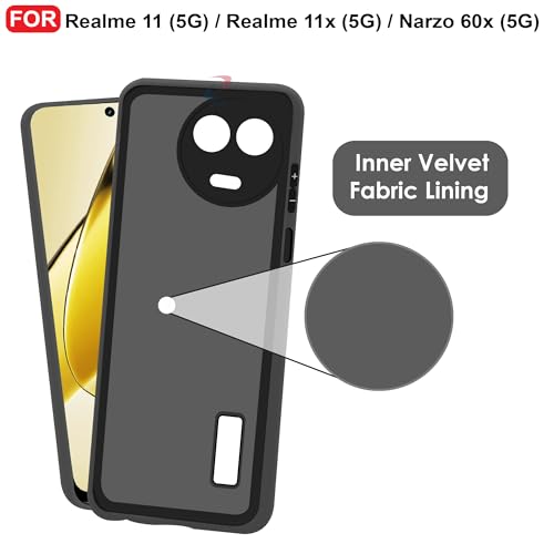 CEDO Back Cover for Realme 11 / 11x / Realme Narzo 60x (5G) | Camera Bump Protection & Inner Velvet Fabric Lining | Ultra Slim Matte Soft Rubberised Case Cover (Black) - Image 4
