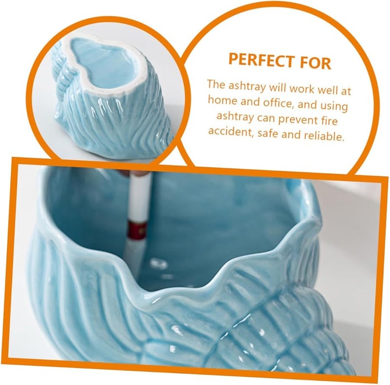 Large Blue Ceramic Conch Ashtray Artistic Nautical Desktop Ornament For Home Office Bar - Image 3