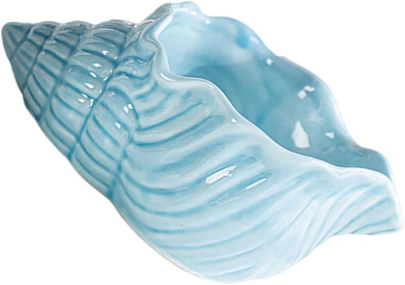 Large Blue Ceramic Conch Ashtray Artistic Nautical Desktop Ornament For Home Office Bar - Image 2