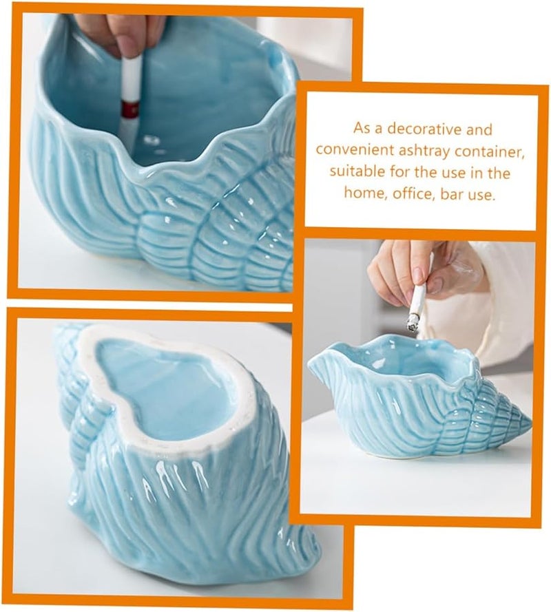 Large Blue Ceramic Conch Ashtray Artistic Nautical Desktop Ornament For Home Office Bar - Image 4