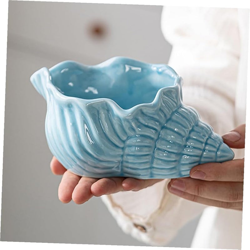 Large Blue Ceramic Conch Ashtray Artistic Nautical Desktop Ornament For Home Office Bar - Image 5