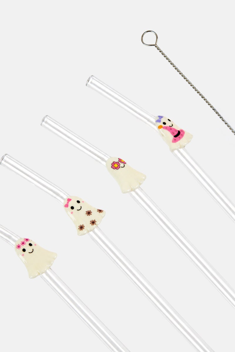 Halloween 5 Pieces Glass Straw Set, Transparent - Image 3