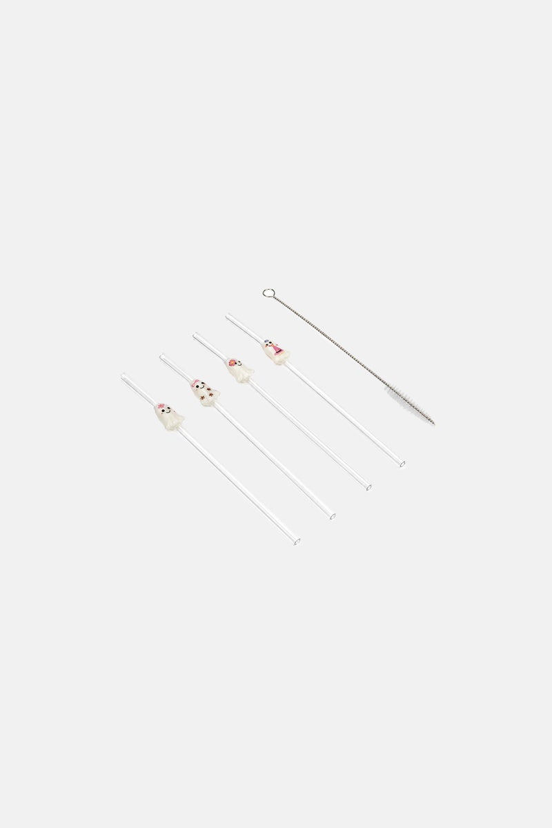 Halloween 5 Pieces Glass Straw Set, Transparent - Image 2