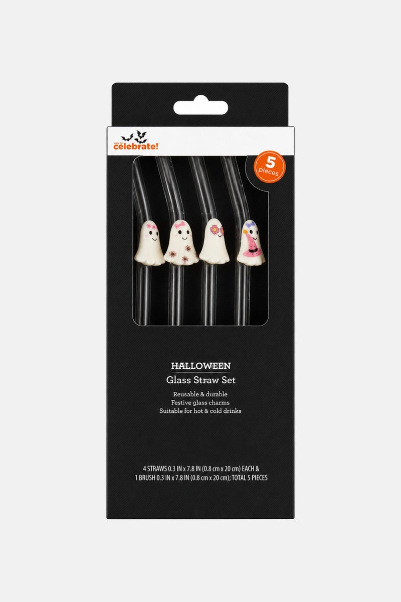 Halloween 5 Pieces Glass Straw Set, Transparent - Image 1
