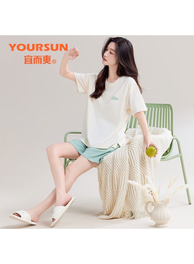 Your Sun Comfortable And Cool Modal Padded Women's Pajamas Set For Summer With Short Sleeves And Shorts Loose-fit Home Wear For Outer Wear - Image 1