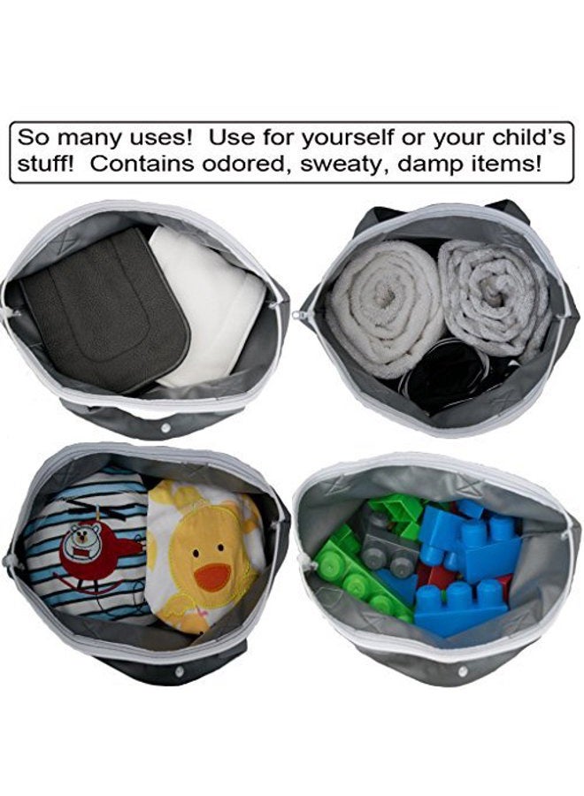 MOM & BAB Wet Bags for Baby | Travel | Cloth Diapers | Swimsuits and Towel | Wet Dry Bag for Breast Pump Parts, Gym, Yoga | Water & Odor Resistant (Blue&Gray) - Image 4