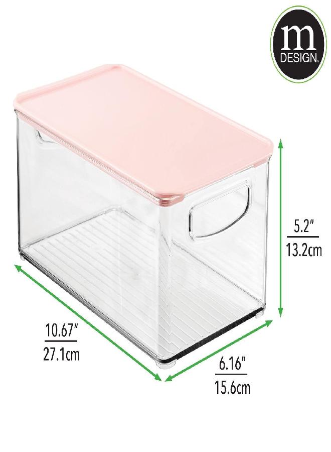 mDesign Deep Plastic Bathroom Storage Bin Box, Lid/Built-in Handles, Organization for Makeup, Hair Styling Tools, Toiletry Accessories in Cabinet, Shelves, Ligne Collection, 2 Pack, Clear/Pink - Image 3