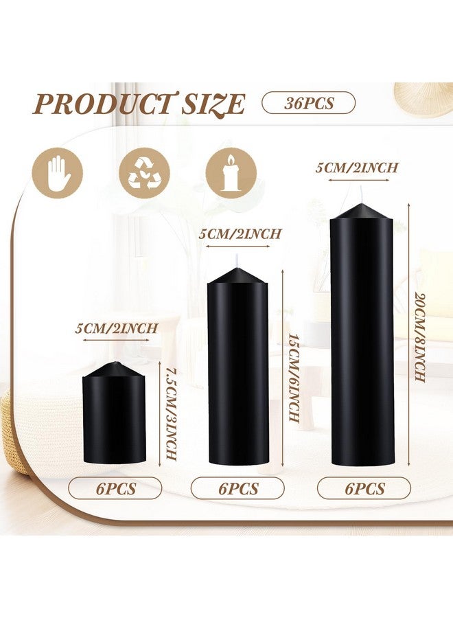 MTLEE 18 Pcs Set of 3 Pillar Candles Bulk 2 in x 3, 6, 8 Long Burning Clean Unscented Smokeless Pillar Candles for Wedding Emergency Lanterns Ceremony Party(Black) - Image 2