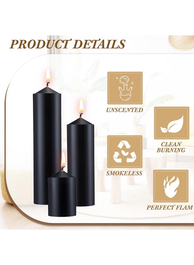 MTLEE 18 Pcs Set of 3 Pillar Candles Bulk 2 in x 3, 6, 8 Long Burning Clean Unscented Smokeless Pillar Candles for Wedding Emergency Lanterns Ceremony Party(Black) - Image 3