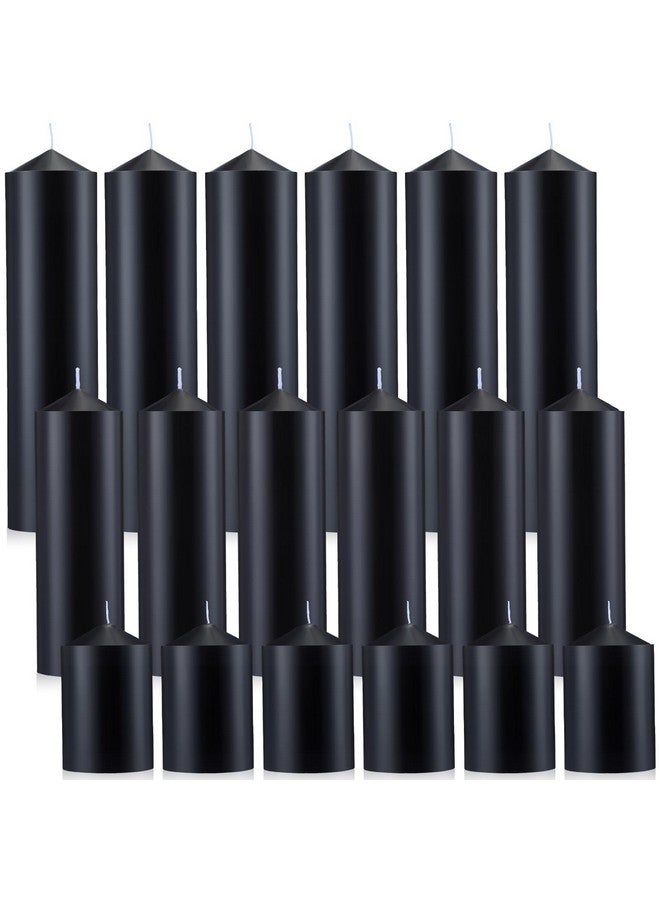 MTLEE 18 Pcs Set of 3 Pillar Candles Bulk 2 in x 3, 6, 8 Long Burning Clean Unscented Smokeless Pillar Candles for Wedding Emergency Lanterns Ceremony Party(Black) - Image 1
